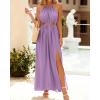 imageBTFBM Women Halter Summer Dresses 2025 Sleeveless Cutout Backless Slit Boho Party Cocktail Casual Maxi Beach Sun DressSolid Purple