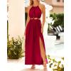 imageBTFBM Women Halter Summer Dresses 2025 Sleeveless Cutout Backless Slit Boho Party Cocktail Casual Maxi Beach Sun DressSolid Red