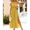 imageBTFBM Women Halter Summer Dresses 2025 Sleeveless Cutout Backless Slit Boho Party Cocktail Casual Maxi Beach Sun DressSolid Yellow