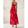imageBTFBM Women Summer Floral Maxi Dresses Elegant Spaghetti Strap Dress Printed Party Dress Beach Long DressesFloral Red