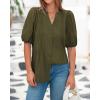 imageBTFBM Womens Lace Puff Sleeve Tops 2025 Summer V Neck Casual Button Down Shirts Loose Dressy Work Business Blouse TopArmy Green
