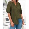 imageBTFBM Womens Lace Puff Sleeve Tops 2025 Summer V Neck Casual Button Down Shirts Loose Dressy Work Business Blouse TopArmy Green