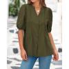 imageBTFBM Womens Lace Puff Sleeve Tops 2025 Summer V Neck Casual Button Down Shirts Loose Dressy Work Business Blouse TopArmy Green