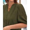 imageBTFBM Womens Lace Puff Sleeve Tops 2025 Summer V Neck Casual Button Down Shirts Loose Dressy Work Business Blouse TopArmy Green