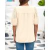 imageBTFBM Womens Lace Puff Sleeve Tops 2025 Summer V Neck Casual Button Down Shirts Loose Dressy Work Business Blouse TopBeige
