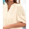 imageBTFBM Womens Lace Puff Sleeve Tops 2025 Summer V Neck Casual Button Down Shirts Loose Dressy Work Business Blouse TopBeige