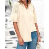 imageBTFBM Womens Lace Puff Sleeve Tops 2025 Summer V Neck Casual Button Down Shirts Loose Dressy Work Business Blouse TopBeige