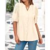 imageBTFBM Womens Lace Puff Sleeve Tops 2025 Summer V Neck Casual Button Down Shirts Loose Dressy Work Business Blouse TopBeige