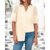 imageBTFBM Womens Lace Puff Sleeve Tops 2025 Summer V Neck Casual Button Down Shirts Loose Dressy Work Business Blouse TopBeige