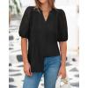 imageBTFBM Womens Lace Puff Sleeve Tops 2025 Summer V Neck Casual Button Down Shirts Loose Dressy Work Business Blouse TopBlack