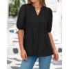 imageBTFBM Womens Lace Puff Sleeve Tops 2025 Summer V Neck Casual Button Down Shirts Loose Dressy Work Business Blouse TopBlack