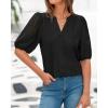 imageBTFBM Womens Lace Puff Sleeve Tops 2025 Summer V Neck Casual Button Down Shirts Loose Dressy Work Business Blouse TopBlack