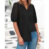 imageBTFBM Womens Lace Puff Sleeve Tops 2025 Summer V Neck Casual Button Down Shirts Loose Dressy Work Business Blouse TopBlack
