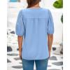 imageBTFBM Womens Lace Puff Sleeve Tops 2025 Summer V Neck Casual Button Down Shirts Loose Dressy Work Business Blouse TopLight Blue