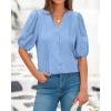 imageBTFBM Womens Lace Puff Sleeve Tops 2025 Summer V Neck Casual Button Down Shirts Loose Dressy Work Business Blouse TopLight Blue