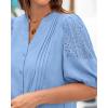 imageBTFBM Womens Lace Puff Sleeve Tops 2025 Summer V Neck Casual Button Down Shirts Loose Dressy Work Business Blouse TopLight Blue
