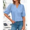 imageBTFBM Womens Lace Puff Sleeve Tops 2025 Summer V Neck Casual Button Down Shirts Loose Dressy Work Business Blouse TopLight Blue
