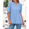 imageBTFBM Womens Lace Puff Sleeve Tops 2025 Summer V Neck Casual Button Down Shirts Loose Dressy Work Business Blouse TopLight Blue