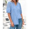 imageBTFBM Womens Lace Puff Sleeve Tops 2025 Summer V Neck Casual Button Down Shirts Loose Dressy Work Business Blouse TopLight Blue