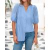 imageBTFBM Womens Lace Puff Sleeve Tops 2025 Summer V Neck Casual Button Down Shirts Loose Dressy Work Business Blouse TopLight Blue
