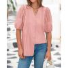 imageBTFBM Womens Lace Puff Sleeve Tops 2025 Summer V Neck Casual Button Down Shirts Loose Dressy Work Business Blouse TopPink
