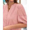 imageBTFBM Womens Lace Puff Sleeve Tops 2025 Summer V Neck Casual Button Down Shirts Loose Dressy Work Business Blouse TopPink