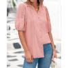 imageBTFBM Womens Lace Puff Sleeve Tops 2025 Summer V Neck Casual Button Down Shirts Loose Dressy Work Business Blouse TopPink