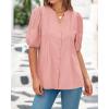 imageBTFBM Womens Lace Puff Sleeve Tops 2025 Summer V Neck Casual Button Down Shirts Loose Dressy Work Business Blouse TopPink