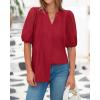 imageBTFBM Womens Lace Puff Sleeve Tops 2025 Summer V Neck Casual Button Down Shirts Loose Dressy Work Business Blouse TopRed