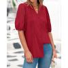 imageBTFBM Womens Lace Puff Sleeve Tops 2025 Summer V Neck Casual Button Down Shirts Loose Dressy Work Business Blouse TopRed