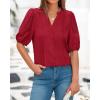 imageBTFBM Womens Lace Puff Sleeve Tops 2025 Summer V Neck Casual Button Down Shirts Loose Dressy Work Business Blouse TopRed