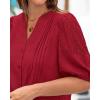 imageBTFBM Womens Lace Puff Sleeve Tops 2025 Summer V Neck Casual Button Down Shirts Loose Dressy Work Business Blouse TopRed