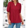 imageBTFBM Womens Lace Puff Sleeve Tops 2025 Summer V Neck Casual Button Down Shirts Loose Dressy Work Business Blouse TopRed