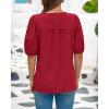 imageBTFBM Womens Lace Puff Sleeve Tops 2025 Summer V Neck Casual Button Down Shirts Loose Dressy Work Business Blouse TopRed