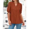imageBTFBM Womens Lace Puff Sleeve Tops 2025 Summer V Neck Casual Button Down Shirts Loose Dressy Work Business Blouse TopRust Red