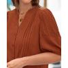 imageBTFBM Womens Lace Puff Sleeve Tops 2025 Summer V Neck Casual Button Down Shirts Loose Dressy Work Business Blouse TopRust Red