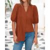 imageBTFBM Womens Lace Puff Sleeve Tops 2025 Summer V Neck Casual Button Down Shirts Loose Dressy Work Business Blouse TopRust Red