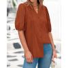 imageBTFBM Womens Lace Puff Sleeve Tops 2025 Summer V Neck Casual Button Down Shirts Loose Dressy Work Business Blouse TopRust Red