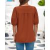 imageBTFBM Womens Lace Puff Sleeve Tops 2025 Summer V Neck Casual Button Down Shirts Loose Dressy Work Business Blouse TopRust Red