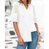 imageBTFBM Womens Lace Puff Sleeve Tops 2025 Summer V Neck Casual Button Down Shirts Loose Dressy Work Business Blouse TopWhite