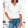 imageBTFBM Womens Lace Puff Sleeve Tops 2025 Summer V Neck Casual Button Down Shirts Loose Dressy Work Business Blouse TopWhite
