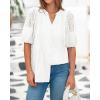 imageBTFBM Womens Lace Puff Sleeve Tops 2025 Summer V Neck Casual Button Down Shirts Loose Dressy Work Business Blouse TopWhite