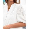 imageBTFBM Womens Lace Puff Sleeve Tops 2025 Summer V Neck Casual Button Down Shirts Loose Dressy Work Business Blouse TopWhite