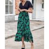 imageBTFBM Womens Maxi Summer Dresses 2025 Short Sleeve V Neck Boho Floral Print Belted High Low Ruffle Party Cocktail DressBig Floral Black Green