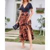 imageBTFBM Womens Maxi Summer Dresses 2025 Short Sleeve V Neck Boho Floral Print Belted High Low Ruffle Party Cocktail DressBig Floral Brown