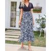 imageBTFBM Womens Maxi Summer Dresses 2025 Short Sleeve V Neck Boho Floral Print Belted High Low Ruffle Party Cocktail DressFloral White Blue