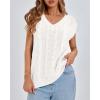 imageBTFBM Womens Oversized Sweater Vest 2025 Summer V Neck Casual Sleeveless Sweaters Loose Cable Knit Pullover TopsBeige White