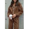 imageBTFBM Womens Two Piece Tracksuit Fall 2025 Long Sleeve Zip Up Sweatshirt Long Pants Outfits Jogger Sweatsuit SetsSolid Brown