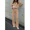 imageBTFBM Womens Two Piece Tracksuit Fall 2025 Long Sleeve Zip Up Sweatshirt Long Pants Outfits Jogger Sweatsuit SetsSolid Khakki