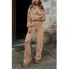 imageBTFBM Womens Two Piece Tracksuit Fall 2025 Long Sleeve Zip Up Sweatshirt Long Pants Outfits Jogger Sweatsuit SetsSolid Khakki